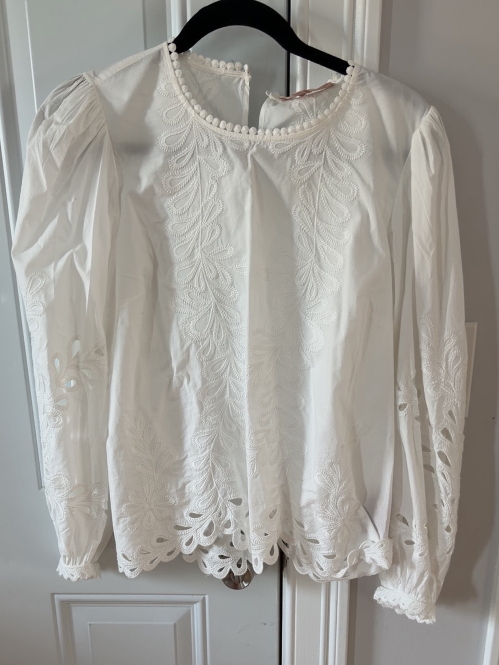 Philosophy White Eyelet Embroidered Long-Sleeve Blouse